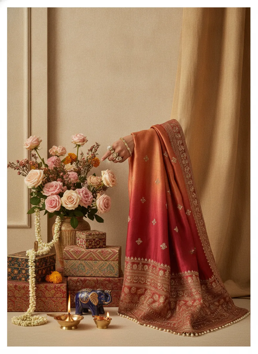 Elegant festive editorial, graceful feminine mood, soft diffused